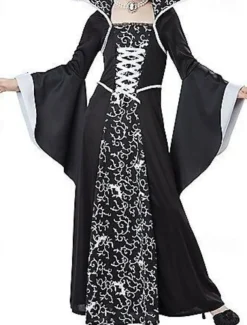 Kids Girls' Dress Graphic Witch costume kids Long Sleeve Party Halloween Print Basic Costume Cotton Asymmetrical A Line Dress Summer Spring Fall 4-12 Years White Wine