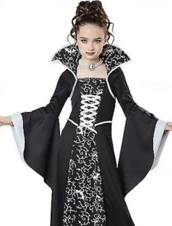 Kids Girls' Dress Graphic Witch costume kids Long Sleeve Party Halloween Print Basic Costume Cotton Asymmetrical A Line Dress Summer Spring Fall 4-12 Years White Wine