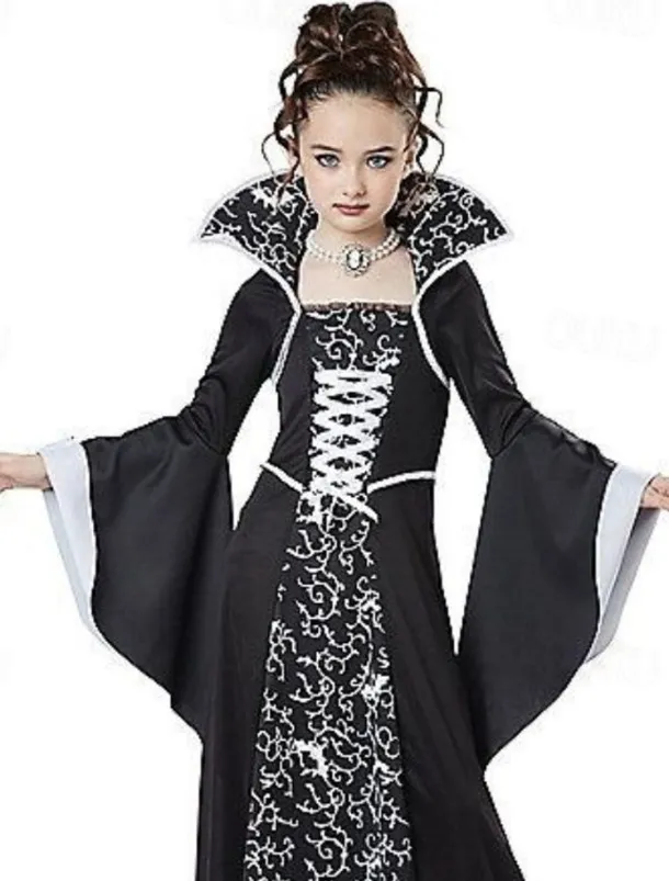 Kids Girls' Dress Graphic Witch costume kids Long Sleeve Party Halloween Print Basic Costume Cotton Asymmetrical A Line Dress Summer Spring Fall 4-12 Years White Wine