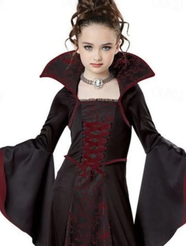 Kids Girls' Dress Graphic Witch costume kids Long Sleeve Party Halloween Print Basic Costume Cotton Asymmetrical A Line Dress Summer Spring Fall 4-12 Years White Wine