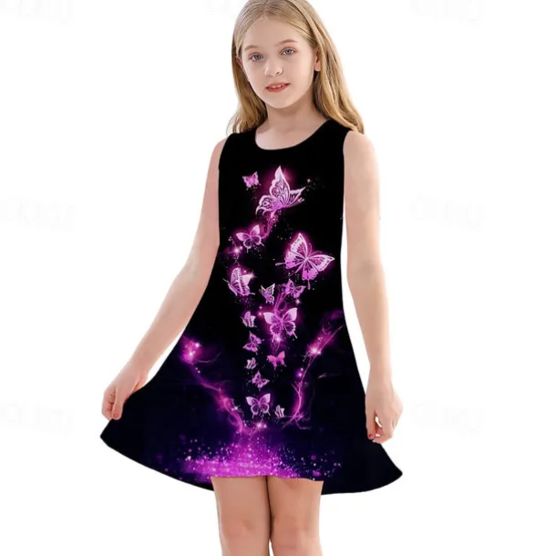 Kids Girls' Dress Graphic Butterfly Sleeveless Outdoor Casual Fashion Cute Daily Polyester Above Knee Casual Dress A Line Dress Tank Dress Summer Spring 3-12 Years Purple