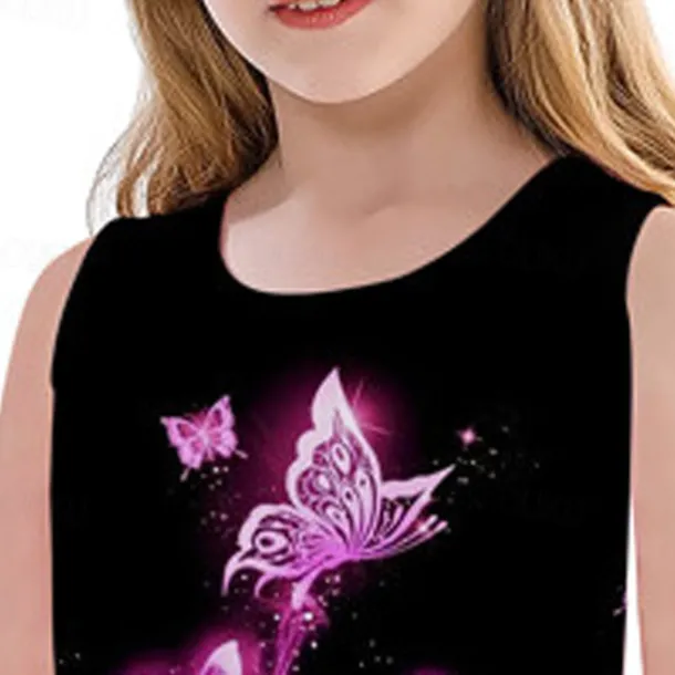 Kids Girls' Dress Graphic Butterfly Sleeveless Outdoor Casual Fashion Cute Daily Polyester Above Knee Casual Dress A Line Dress Tank Dress Summer Spring 3-12 Years Purple