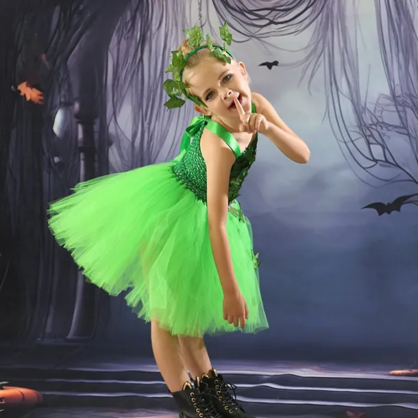 Kids Girls' Dress Party Dress Leaf Witch costume kids halloween custome Sleeveless Performance Special Occasion Mesh Elegant Fashion Beautiful Polyester Knee-length Party Dress Swing Dress Tulle Dress