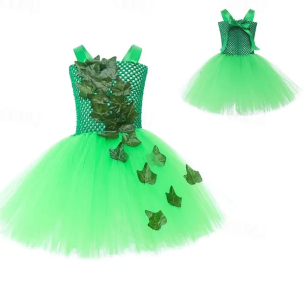 Kids Girls' Dress Party Dress Leaf Witch costume kids halloween custome Sleeveless Performance Special Occasion Mesh Elegant Fashion Beautiful Polyester Knee-length Party Dress Swing Dress Tulle Dress