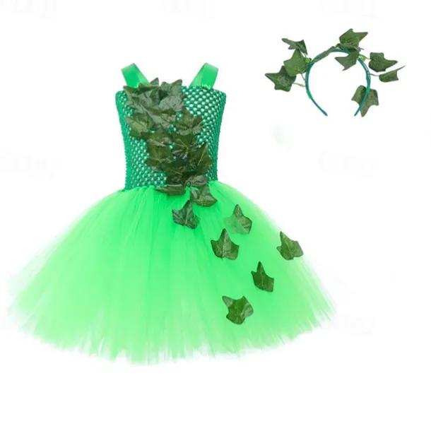 Kids Girls' Dress Party Dress Leaf Witch costume kids halloween custome Sleeveless Performance Special Occasion Mesh Elegant Fashion Beautiful Polyester Knee-length Party Dress Swing Dress Tulle Dress