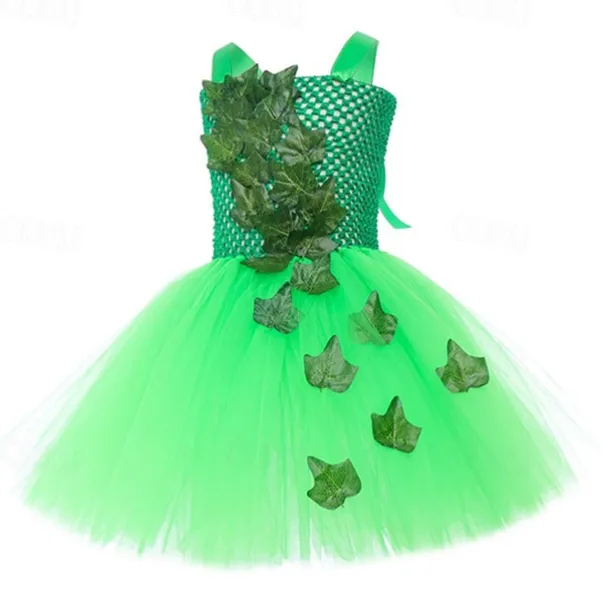 Kids Girls' Dress Party Dress Leaf Witch costume kids halloween custome Sleeveless Performance Special Occasion Mesh Elegant Fashion Beautiful Polyester Knee-length Party Dress Swing Dress Tulle Dress