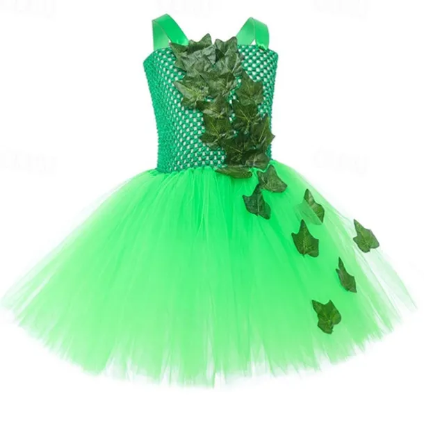 Kids Girls' Dress Party Dress Leaf Witch costume kids halloween custome Sleeveless Performance Special Occasion Mesh Elegant Fashion Beautiful Polyester Knee-length Party Dress Swing Dress Tulle Dress