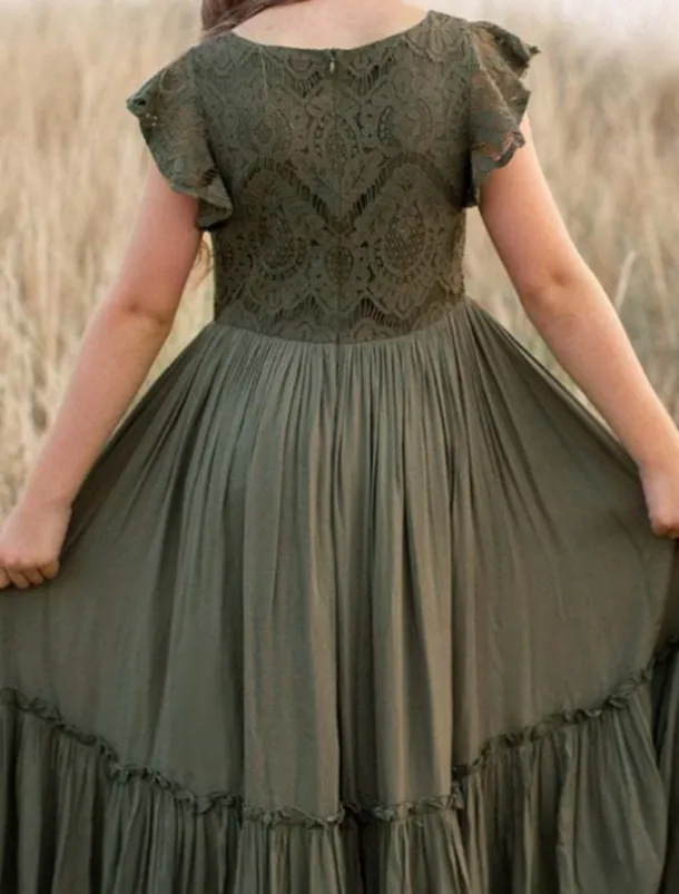 Kids Girls' Dress Solid Colored Short Sleeve Daily Holiday Lace Ruched Princess Sweet Cotton Maxi A Line Dress Summer 4-13 Years White Champagne Wine