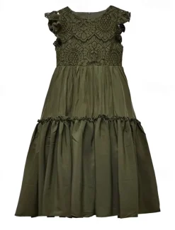 Kids Girls' Dress Solid Colored Short Sleeve Daily Holiday Lace Ruched Princess Sweet Cotton Maxi A Line Dress Summer 4-13 Years White Champagne Wine