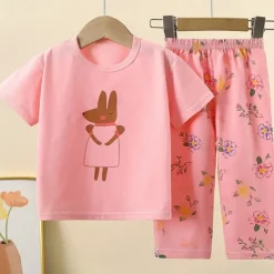 Kids Girls' Easter Pajama Sets Short Sleeve Light Pink White Yellow Rabbit Summer Adorable Home 4 years+