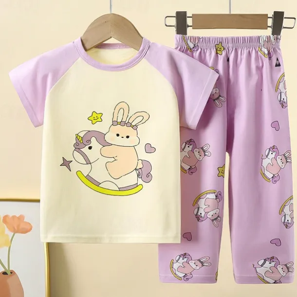 Kids Girls' Easter Pajama Sets Short Sleeve Light Pink White Yellow Rabbit Summer Adorable Home 4 years+