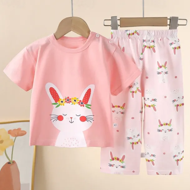 Kids Girls' Easter Pajama Sets Short Sleeve Light Pink White Yellow Rabbit Summer Adorable Home 4 years+