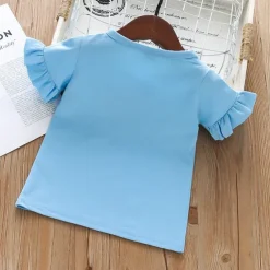 Kids Girls' Easter T shirt Rabbit Outdoor Print Short Sleeve Ruffle Fashion 4 years+ Summer Blue