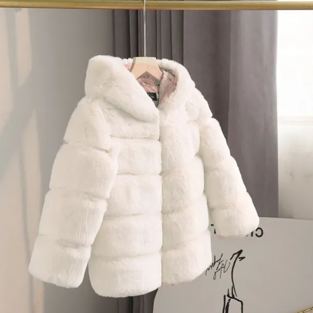 Kids Girls' Faux Fur Coat Solid Color Cute School Coat Outerwear 4 years+ Fall White Champagne Pink