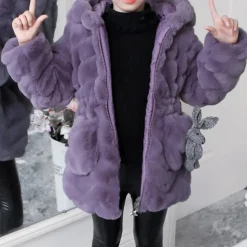 Kids Girls' Faux Fur Coat Solid Color Cute School Coat Outerwear 4 years+ Fall Pink Purple