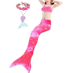 Kids Girls' Five Piece Mermaid Swimwear Swimwear Bikini Beach Swimming Rainbow Tie Dye Cute Bathing Suits 3-10 Years Summer Light Blue Colorful