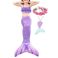 Kids Girls' Five Piece Mermaid Swimwear Swimwear Bikini Beach Swimming Rainbow Tie Dye Cute Bathing Suits 3-10 Years Summer Light Blue Colorful