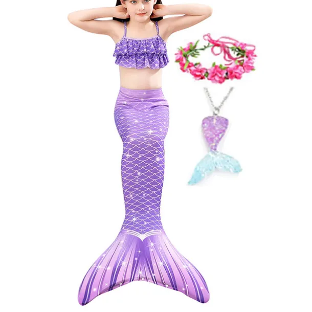 Kids Girls' Five Piece Mermaid Swimwear Swimwear Bikini Beach Swimming Rainbow Tie Dye Cute Bathing Suits 3-10 Years Summer Light Blue Colorful