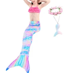 Kids Girls' Five Piece Mermaid Swimwear Swimwear Bikini Beach Swimming Rainbow Tie Dye Cute Bathing Suits 3-10 Years Summer Light Blue Colorful