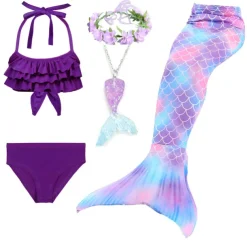 Kids Girls' Five Piece Mermaid Swimwear Swimwear Bikini Beach Swimming Rainbow Tie Dye Cute Bathing Suits 3-10 Years Summer Light Blue Colorful