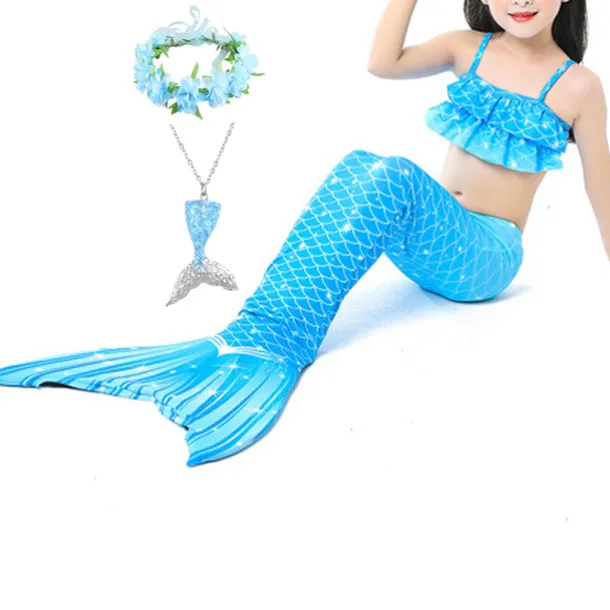 Kids Girls' Five Piece Mermaid Swimwear Swimwear Bikini Beach Swimming Rainbow Tie Dye Cute Bathing Suits 3-10 Years Summer Light Blue Colorful