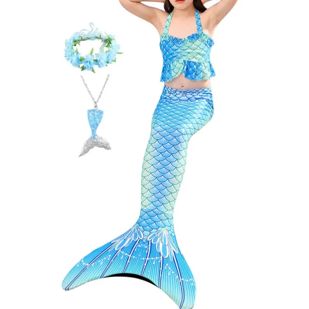 Kids Girls' Five Piece Mermaid Swimwear Swimwear Bikini Beach Swimming Rainbow Tie Dye Cute Bathing Suits 3-10 Years Summer Light Blue Colorful