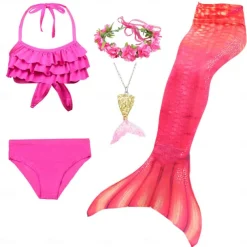 Kids Girls' Five Piece Mermaid Swimwear Swimwear Bikini Beach Swimming Rainbow Tie Dye Cute Bathing Suits 3-10 Years Summer Light Blue Colorful