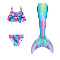 Kids Girls' Five Piece Mermaid Swimwear Swimwear Bikini Beach Swimming Rainbow Tie Dye Cute Bathing Suits 3-10 Years Summer Light Blue Colorful