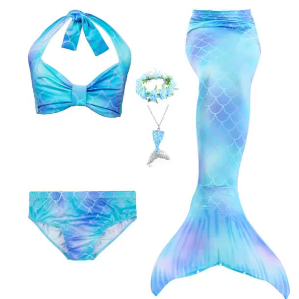 Kids Girls' Five Piece Mermaid Swimwear Swimwear Bikini Swimming Rainbow Cute Sexy Print Bathing Suits 3-10 Years Summer Light Blue Rose Gold