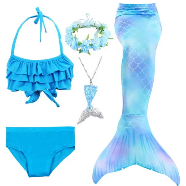 Kids Girls' Five Piece Mermaid Swimwear Swimwear Bikini Swimming Rainbow Cute Sexy Print Bathing Suits 3-10 Years Summer Light Blue Rose Gold