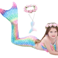 Kids Girls' Five Piece Mermaid Swimwear Swimwear Bikini Swimming Rainbow Cute Sexy Print Bathing Suits 3-10 Years Summer Light Blue Rose Gold