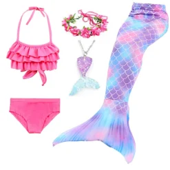 Kids Girls' Five Piece Mermaid Swimwear Swimwear Bikini Swimming Rainbow Cute Sexy Print Bathing Suits 3-10 Years Summer Light Blue Rose Gold