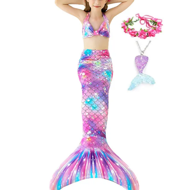 Kids Girls' Five Piece Mermaid Swimwear Swimwear Bikini Swimming Rainbow Cute Sexy Print Bathing Suits 3-10 Years Summer Light Blue Rose Gold