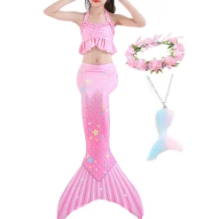 Kids Girls' Five Piece Mermaid Swimwear Swimwear Bikini Swimming Rainbow Cute Sexy Print Bathing Suits 3-10 Years Summer Light Blue Rose Gold