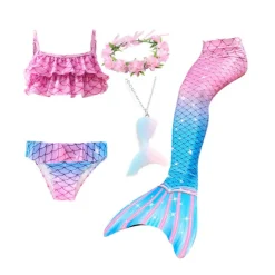 Kids Girls' Five Piece Mermaid Swimwear Swimwear Bikini Swimming Rainbow Cute Sexy Print Bathing Suits 3-10 Years Summer Light Blue Rose Gold