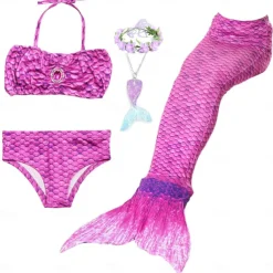 Kids Girls' Five Piece Mermaid Swimwear Swimwear Bikini Swimming Rainbow Cute Sexy Print Bathing Suits 3-10 Years Summer Light Blue Rose Gold