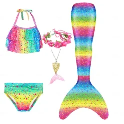 Kids Girls' Five Piece Mermaid Swimwear Swimwear Bikini Swimming Rainbow Cute Sexy Print Bathing Suits 3-10 Years Summer Light Blue Rose Gold