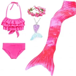 Kids Girls' Five Piece Mermaid Swimwear Swimwear Bikini Swimming Rainbow Cute Sexy Print Bathing Suits 3-10 Years Summer Light Blue Rose Gold