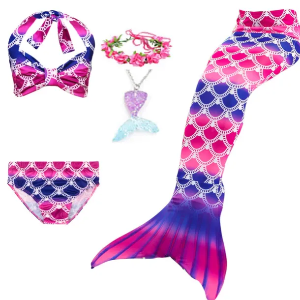 Kids Girls' Five Piece Mermaid Swimwear Swimwear Bikini Swimming Rainbow Cute Sexy Print Bathing Suits 3-10 Years Summer Light Blue Rose Gold