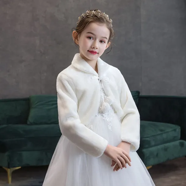 Kids Girls' Fleece Jacket Solid Color Fashion Performance Coat Outerwear 3-8 Years Fall White