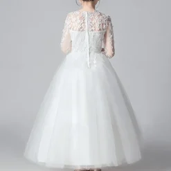 Kids Girls' Flower Girl Dress Dress Party Dress Solid Color 3/4 Length Sleeve Performance Wedding Party Lace Mesh Fashion Adorable Princess Polyester Maxi Lace Dress Party Dress Swing Dress Summer