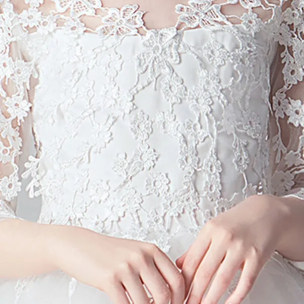 Kids Girls' Flower Girl Dress Dress Party Dress Solid Color 3/4 Length Sleeve Performance Wedding Party Lace Mesh Fashion Adorable Princess Polyester Maxi Lace Dress Party Dress Swing Dress Summer