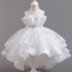 Kids Girls' Flower Girl Dress Party Dress Sequin Sleeveless Wedding Party Special Occasion Sequins Mesh Adorable Sweet Cotton Polyester Asymmetrical Party Dress Summer Spring Fall 4-13 Years White