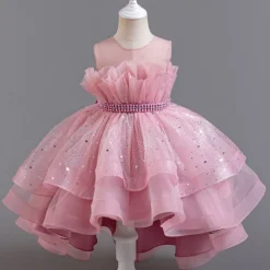 Kids Girls' Flower Girl Dress Party Dress Sequin Sleeveless Wedding Party Special Occasion Sequins Mesh Adorable Sweet Cotton Polyester Asymmetrical Party Dress Summer Spring Fall 4-13 Years White