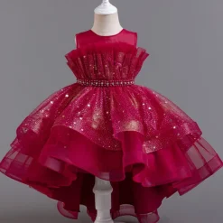 Kids Girls' Flower Girl Dress Party Dress Sequin Sleeveless Wedding Party Special Occasion Sequins Mesh Adorable Sweet Cotton Polyester Asymmetrical Party Dress Summer Spring Fall 4-13 Years White