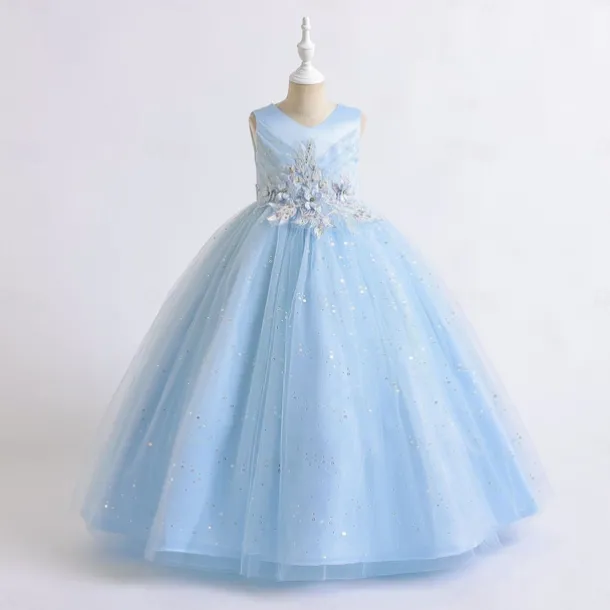 Kids Girls' Flower Girl Dress Dress Party Dress Solid Color Sleeveless Performance Wedding Party Embroidered Princess Sweet Polyester Maxi A Line Dress Summer Spring 3-13 Years Pink Navy Blue