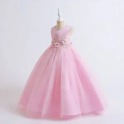 Kids Girls' Flower Girl Dress Dress Party Dress Solid Color Sleeveless Performance Wedding Party Embroidered Princess Sweet Polyester Maxi A Line Dress Summer Spring 3-13 Years Pink Navy Blue