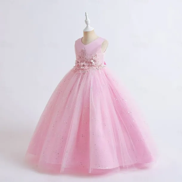 Kids Girls' Flower Girl Dress Dress Party Dress Solid Color Sleeveless Performance Wedding Party Embroidered Princess Sweet Polyester Maxi A Line Dress Summer Spring 3-13 Years Pink Navy Blue