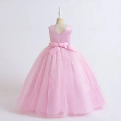 Kids Girls' Flower Girl Dress Dress Party Dress Solid Color Sleeveless Performance Wedding Party Embroidered Princess Sweet Polyester Maxi A Line Dress Summer Spring 3-13 Years Pink Navy Blue