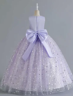 Kids Girls' Flower Girl Dress Dress Sequin Sleeveless Performance Wedding Party Mesh Bow Elegant Princess Polyester Maxi A Line Dress Tulle Dress Summer Spring 4-13 Years Multicolor Pink Wine